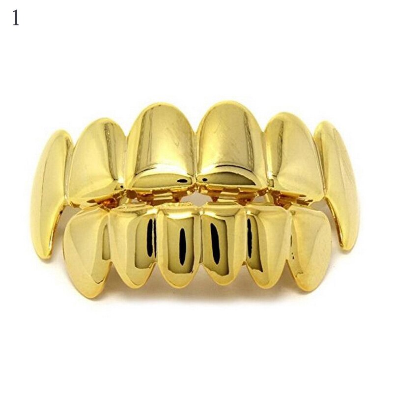 Hip Hop männer 6 Top & Bottom Zähne Gold Silber Farbe Falsche Zähne Grillz Set Bump Gitter Dental Grills für Frauen Körper Schmuck