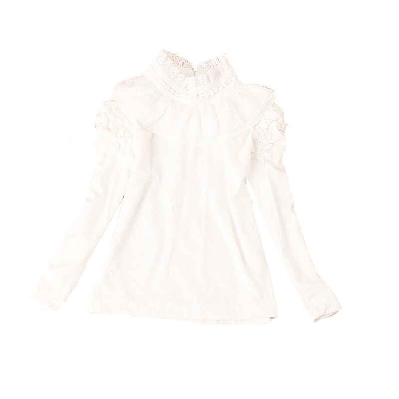 Camisas de algodón de terciopelo grueso para niñas adolescentes, blusa blanca de Lolita, ropa para niños pequeños, Blusas de encaje para Otoño e Invierno