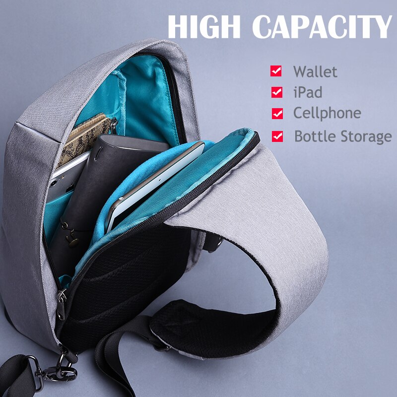 KAKA USB Anti Theft Shoulder Bag for Men Women Chest Bag Large Capacity Waterproof Summer Short Trip Messengers Crossbody Bags