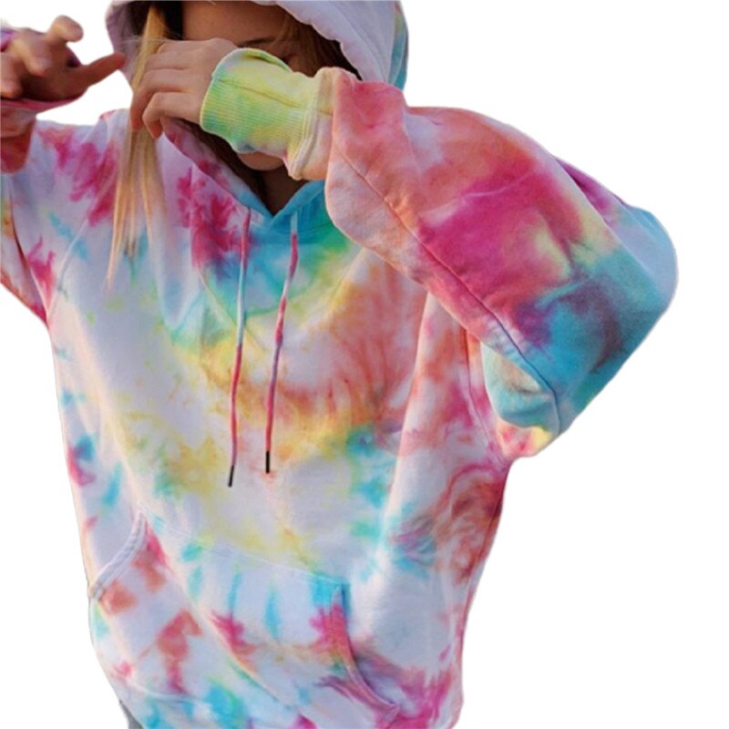 Tie Dye Sport Sweaters Women Sweatshirts Spring Fall Long Sleeve Hooded Pullovers Female Casual Tops Plus Size