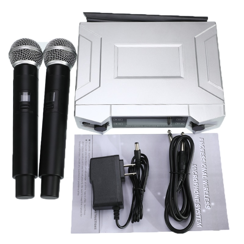 Sistema de micrófono de Karaoke Inalámbrico UHF de pantalla LCD con micrófono de mano Dual KTV