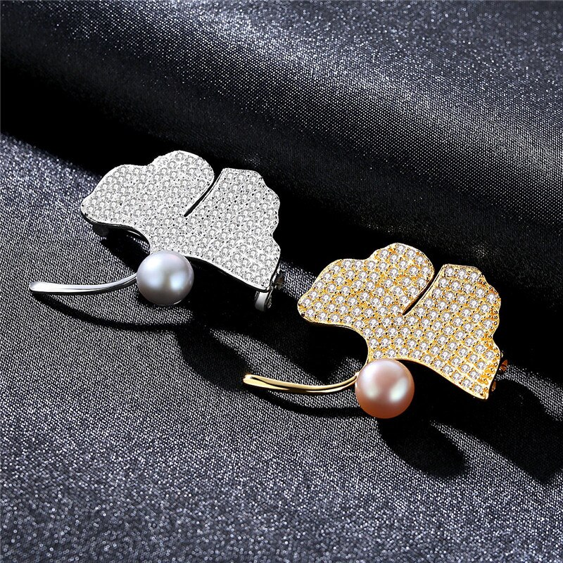 100% 925 Sterling Silver Ginkgo leaves Brooches for Women Wedding Banquet Brooches Jewelry Lapel Pin Bijoux