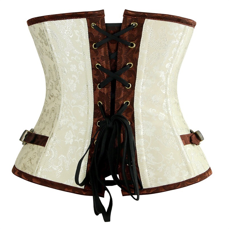 Gothic Steampunk Tummy Corset Shape Waist Trained Bustier Retro Lace Up Floral Jacquard Underbust Corsets For Women