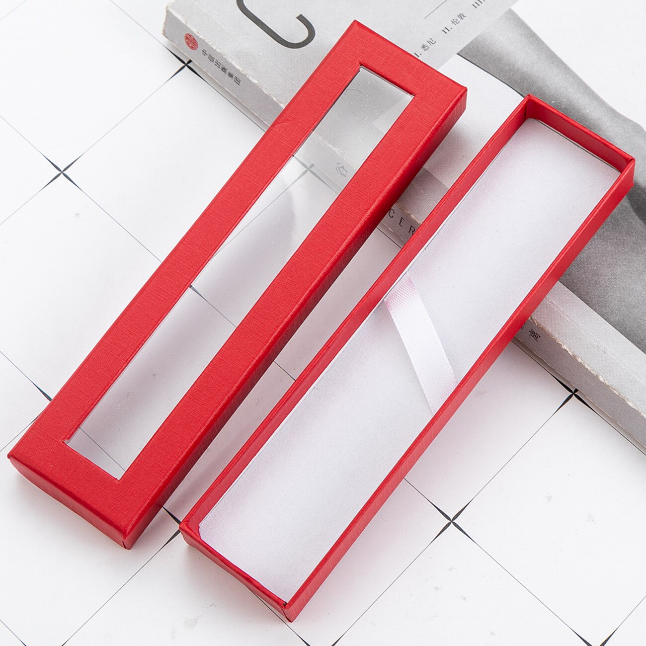Pen Box Transparent Window Paper Packaging Gel Pen Box Pencil Cases Pen Boxes and Packaging Jewelry Box Pencil Box: Red
