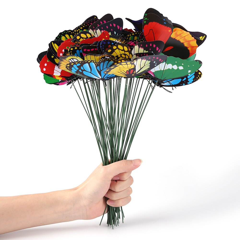 50 Stuks 12Cm Kleurrijke Kunstmatige Vlinder Nep Vlinders Stakes Voor Huis Tuin Yard Ornamenten Planten Bloempot Decoraties