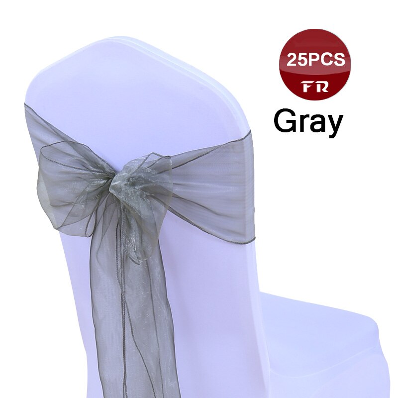 25pc farverige organza sløjfer vævet tyl rulle bryllupsfest dekoration bordløber organza gaze stol sashes sløjfe: Grå