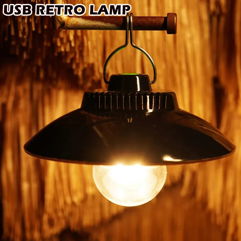 Linterna Retro para acampar, lámpara LED recargable por USB para tienda de campaña, luz impermeable para acampar, luz colgante para jardín al aire libre, lámpara para camino de calle y césped