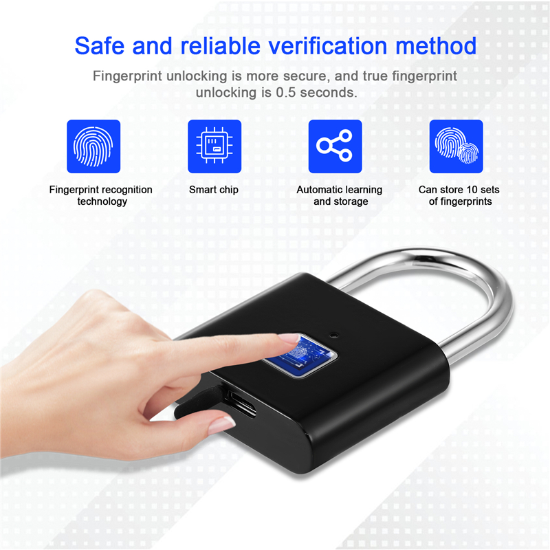 Portable Keyless USB Rechargeable Door Lock Fingerprint Smart Padlock Smart Security Lock Fingerprint Padlock for Cabinet Box