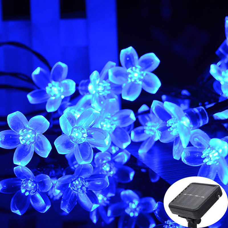 Luces solares de cerezo para jardín, guirnaldas de flores, luces de cadena, lámpara Solar impermeable para decoración navideña al aire libre: Azul / 11-15 W