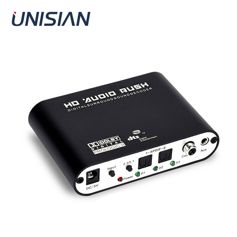 Décodeur audio coaxial à fiber optique numérique unisien 5.1/2.1, 24bit192khz SPDIF DTS Dolby AC-3 DAC pour amplificateur stéréo 5.1 canaux