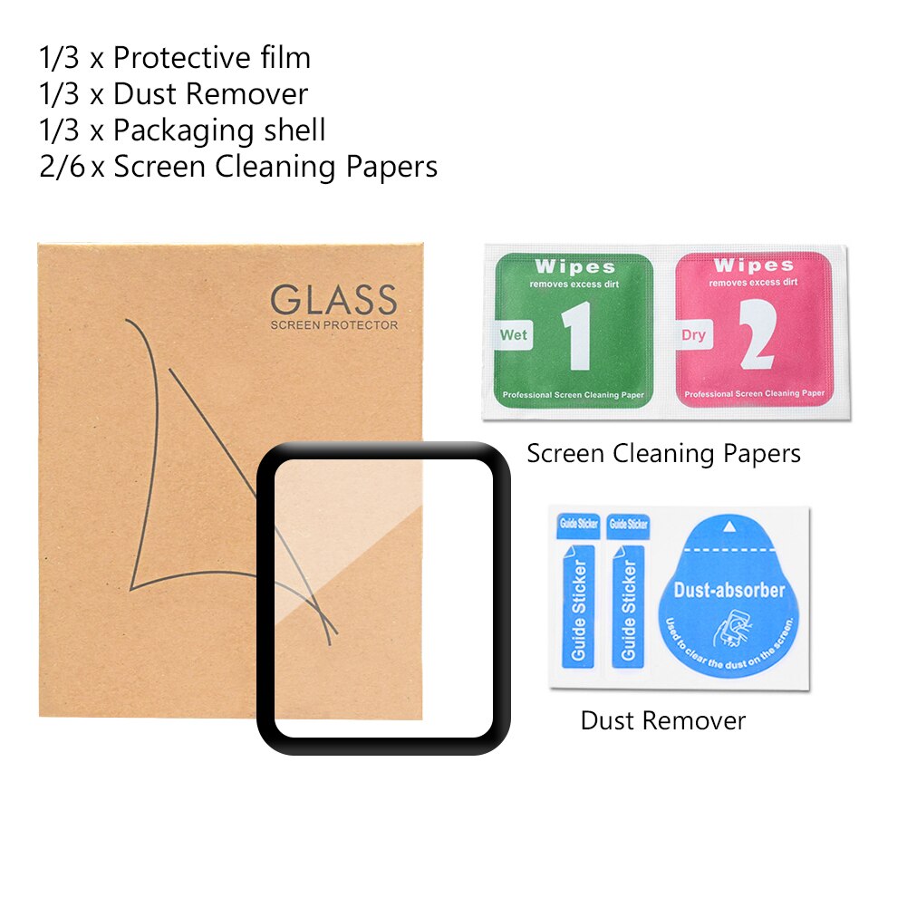 Protecteur d'écran pour Apple Watch, en verre trempé 3D, pour IWatch série 6 5 4 3 2 1 SE, 38mm, 42mm, 40mm, 44mm, 1/2/3 pièces