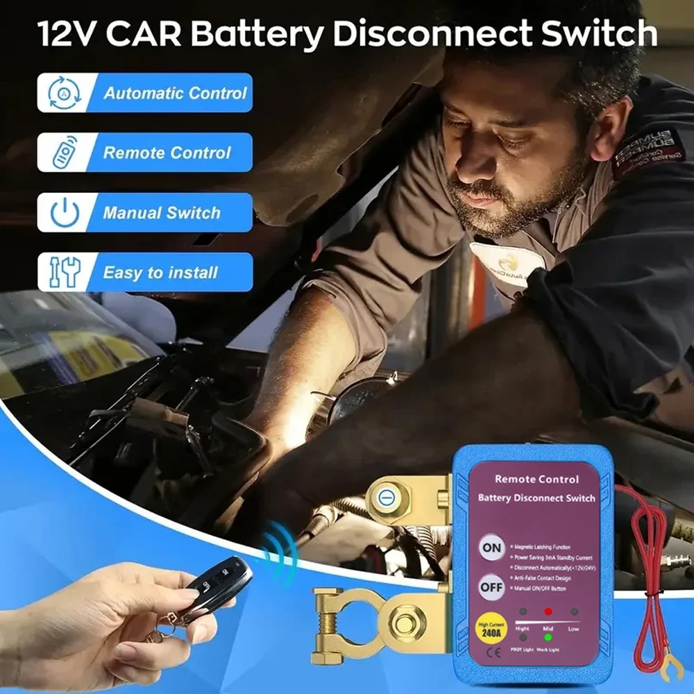 Interruptor de alimentación desconexión de batería, 12V, 240A, interruptor de apagado y apagado con interruptor de Control remoto para coche y camión