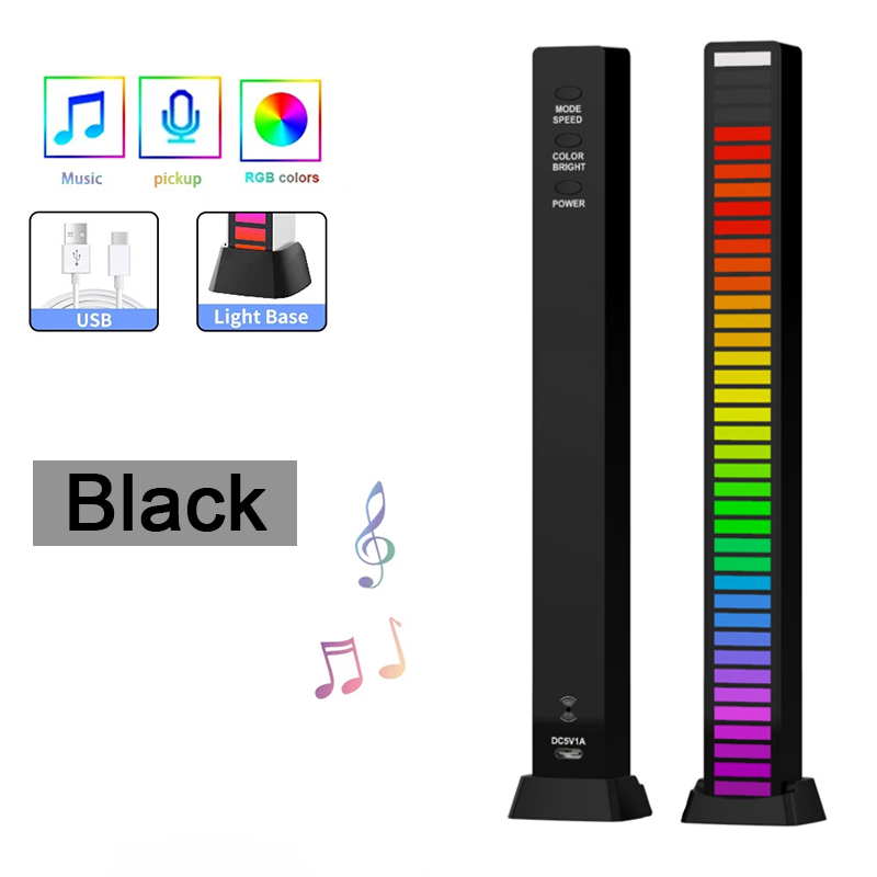 Pickup Rhythm Light Usb Led Strip Licht Auto Geluid Controle Lamp Rgb Voice-Activated Muziek Ritme Omgevingslicht Met 32LED 8 Kleur: Black