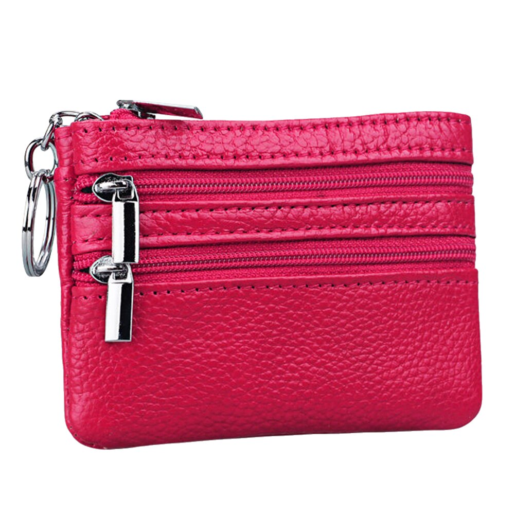 Women Soft PU Leather Three Zipper Coin Purse Mini Wallet in Colors