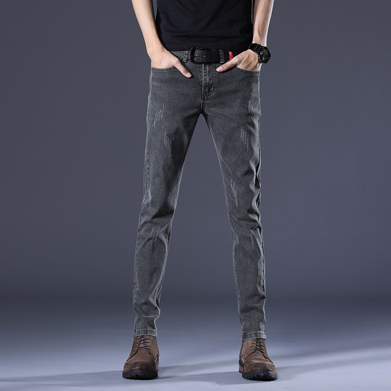 Heren slim jeans straight fit gescheurde jeans distressed grijze kleur den ropa de hombre jeans