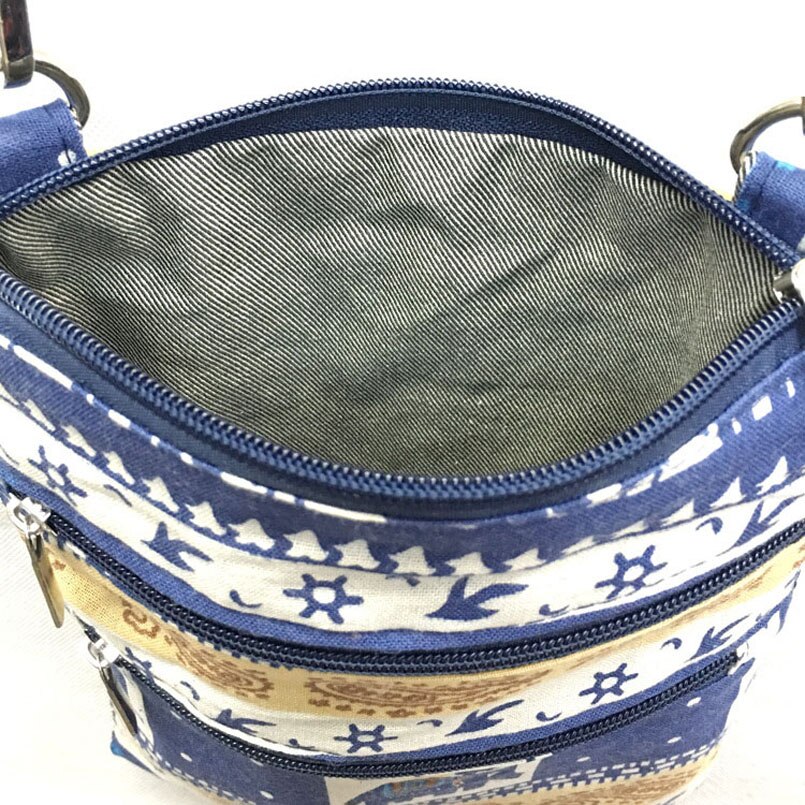 Kleine Sling Crossbody Messenger Bag Voor Vrouwen Bohemian Hippie Hobo Tassen Katoenen Canvas Dubbele Rits Tas Vrouwen Dame Schoudertassen