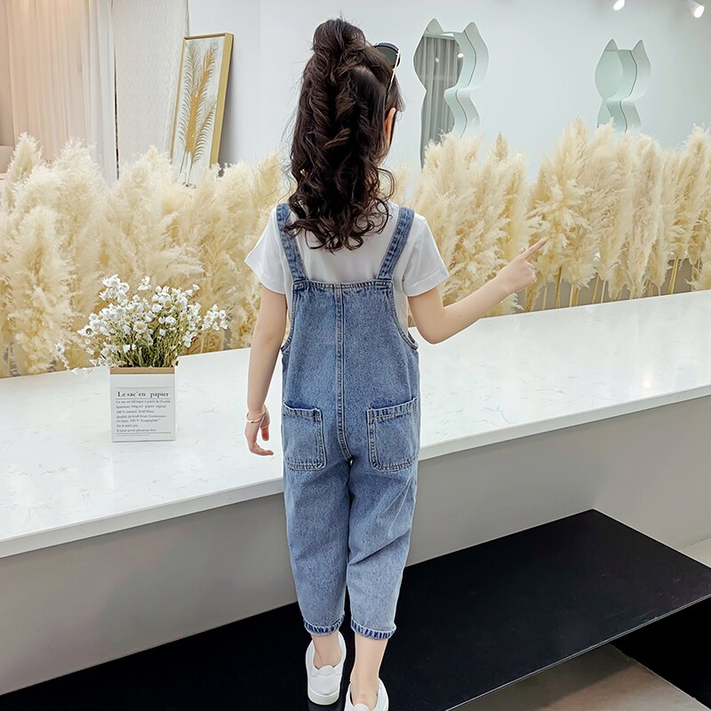 Barn fritidsbyxor barnoveraller kläder barns lösa jeansoverall flickoverall 6 8 10 11 12 år höst vår
