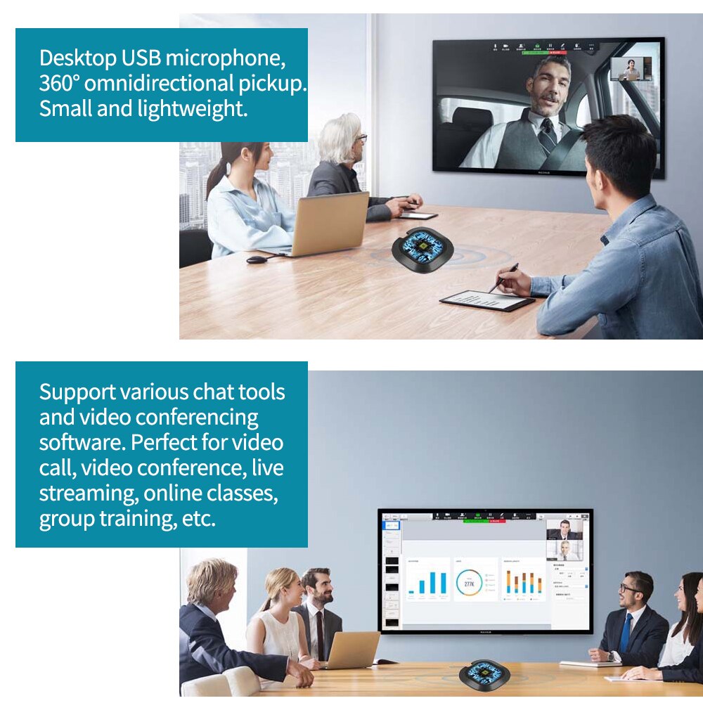 Desktop USB Computer Microphone 360° Omnidirectional Noise Reduction Mic Plug and Play for Windows/Mac for Conference