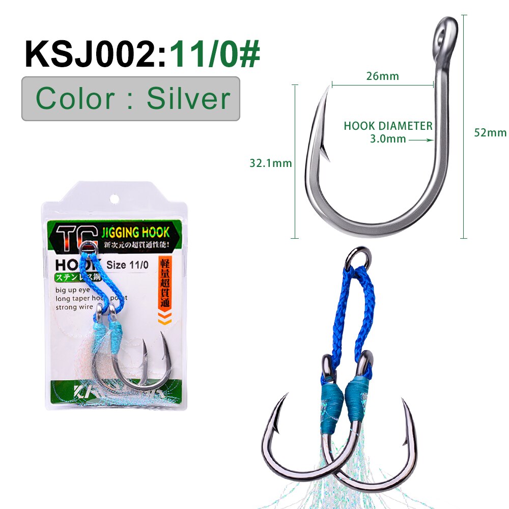PROBEROS-anzuelos dobles de acero inoxidable, 1 paquete, 1/0-3/0-5/0-7/0-9/0 #, pesca con plumas: 11 0-1Pack