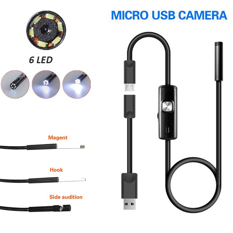 Endoscopio práctico para teléfono móvil, 5,5mm, fotos, 30W, plástico metálico, vídeo en tiempo Real, cuchara para oreja, cámara de inspección por boroscopio