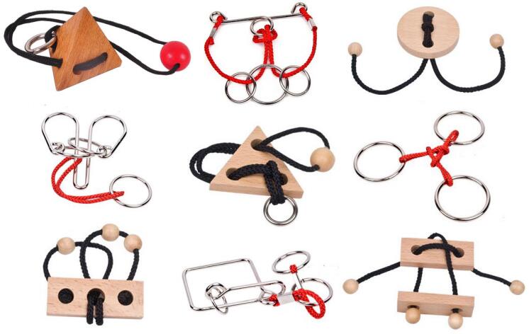 Iq Touw Metalen Houten Puzzel Logic Brain Teaser String Puzzels Spel Voor Volwassenen Kids