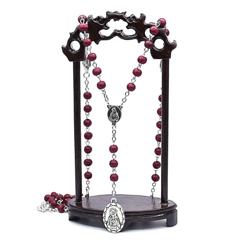 Rosary Necklace Catholic Virgin Mary Pendant Necklaces Bead Long Chain Men Women Christian Jewelry 2022