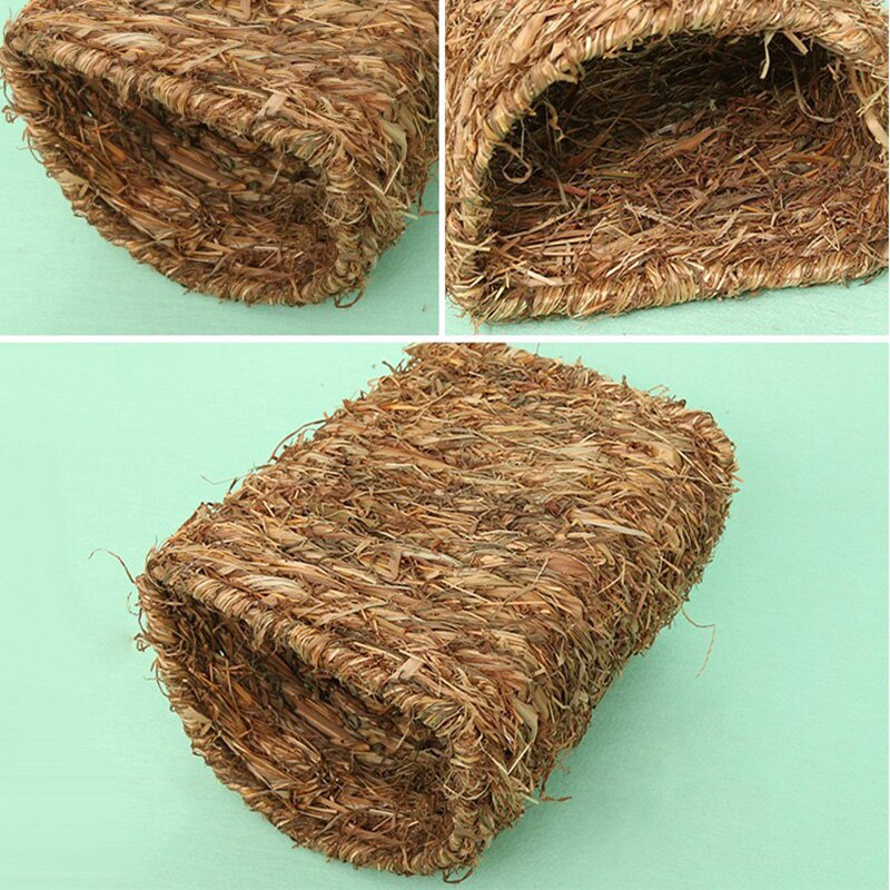 Rabbit Straw Hutch Chinchilla Straw House Guinea Pig Tunnel Winter Warm Straw Mat, 23cm x 19cm x 15cm