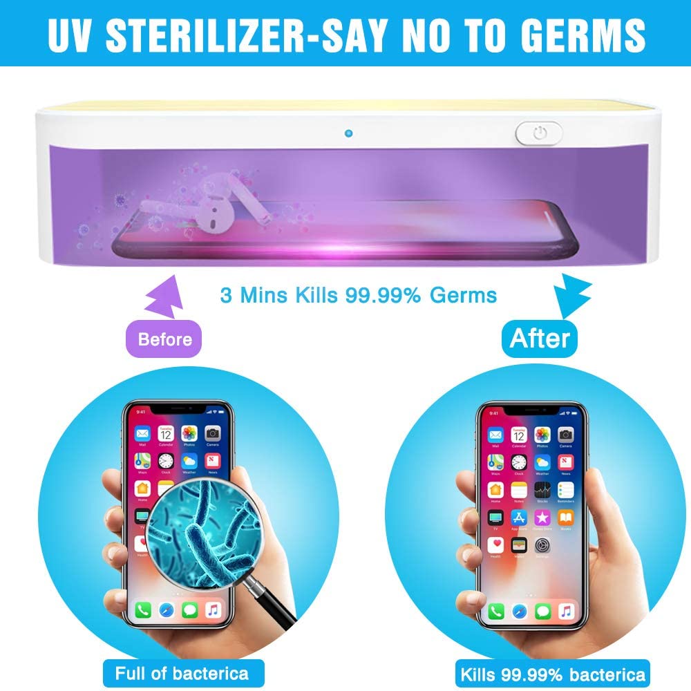 2in1 Mobiele Telefoon Sanitizer Doos Met Draadloze Oplader Voor Iphone Android Uv Licht Telefoon Sterilisator Mobiele Telefoon Make-Up Kwasten