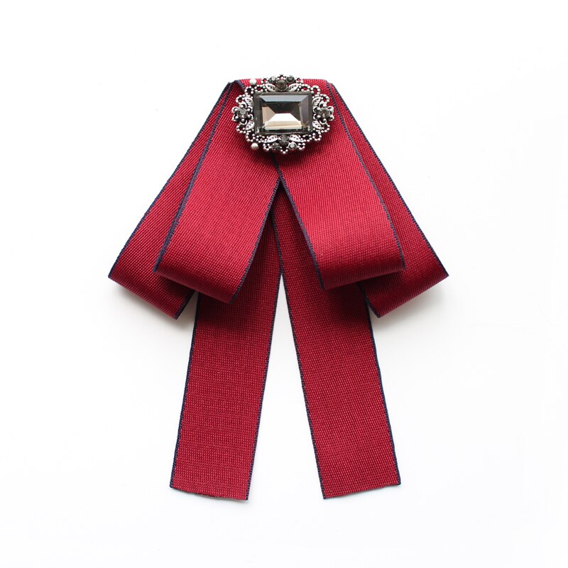 Corbata de lazo de cristal para mujer, corbatas de tela de estilo británico, Retro, arte de tela, Tops, blusa, camisa, accesorios, novedad: 8