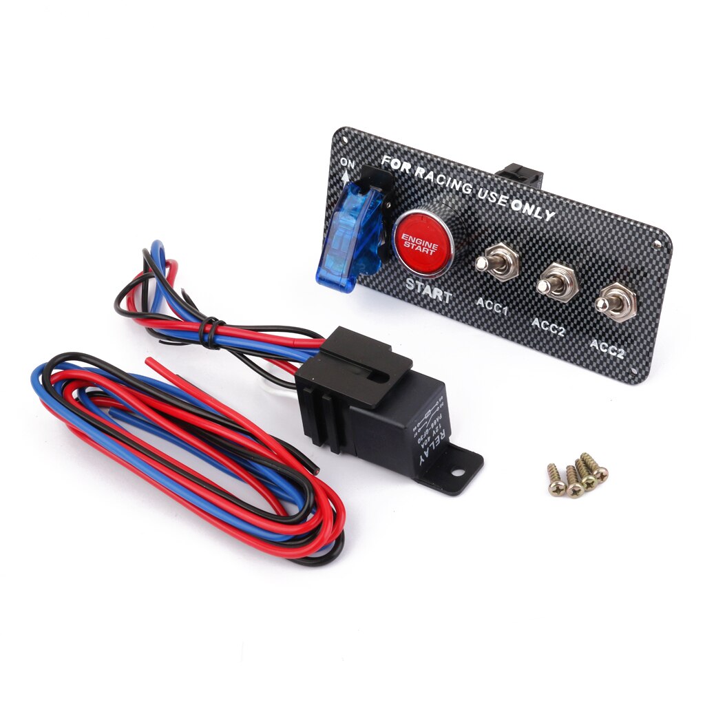 DC12V Racing Car Blue LED Toggle Ignition Switch Panel Start Push Button Kit