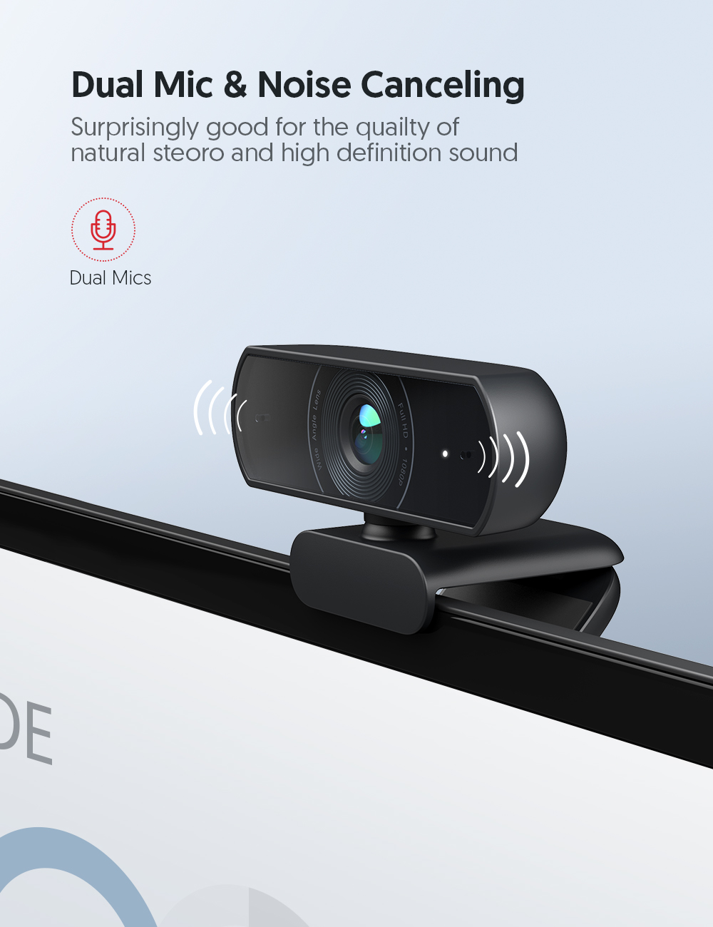Victure SC30 1080P Webcam with Privacy Cover, Dual Stereo Microphones PC Camera, Full HD Video for Computers And Laptop