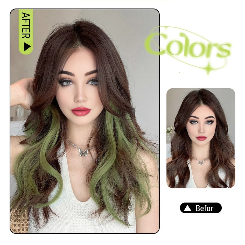 Synthetic 2 pieces set 50cm 60cm colored curly hair extensions water wave pink blue purple halloween christmas wig