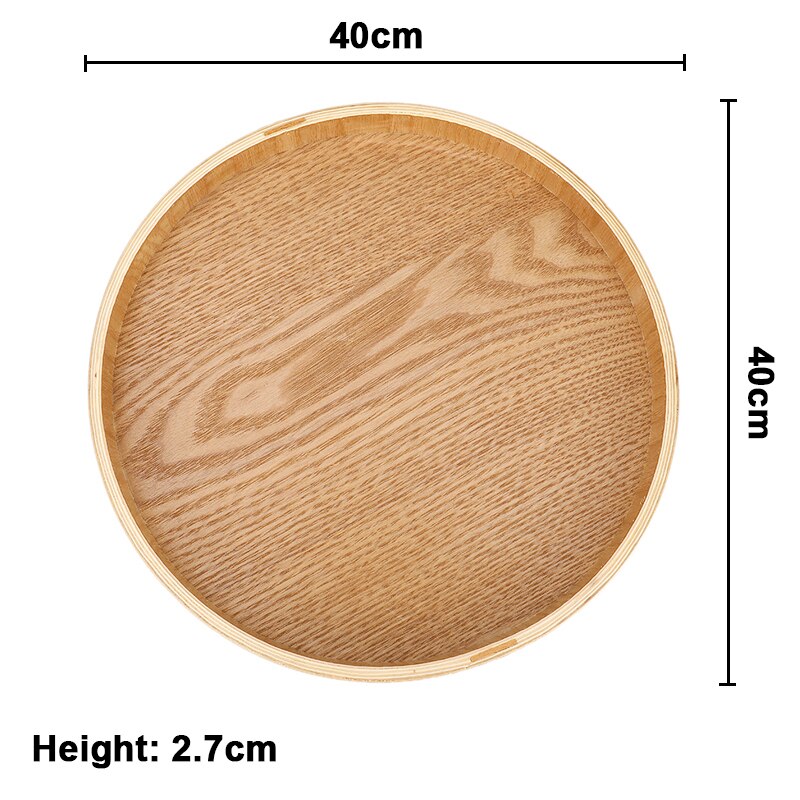Huishoudelijke ronde houten serveerschaal, massief houten voedselschaal, bord, hapjesschaal, beker, schaal, fruitschaal, diner, taart, dessertschalen, thee: Groot rond bord