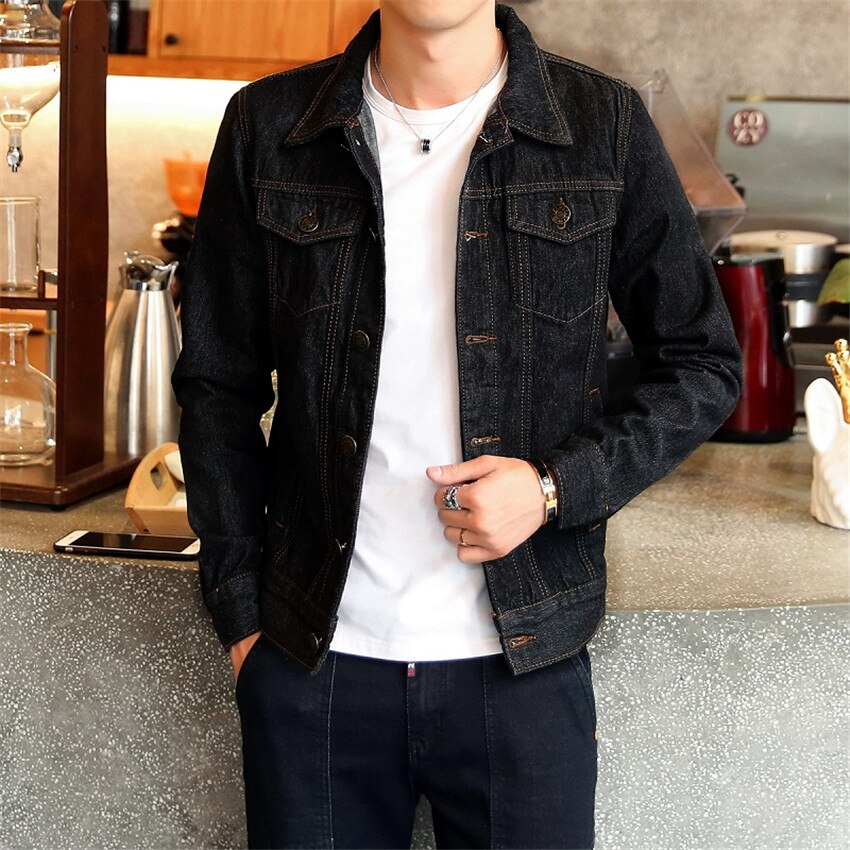 Cotton Solid Denim Jacket Mens Spring Autumn Casual Slim Fit Bomber Jackets Men Jean Jacket Mens Outwear Male Cowboy M-4XL