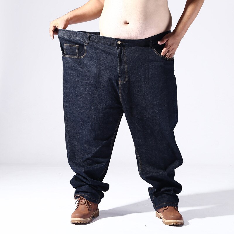 Super store elastiske talje jeans mænd større løs ren farve bukser fuld længde afslappet plus størrelse 5 xl 6 xl 7xl 8xl