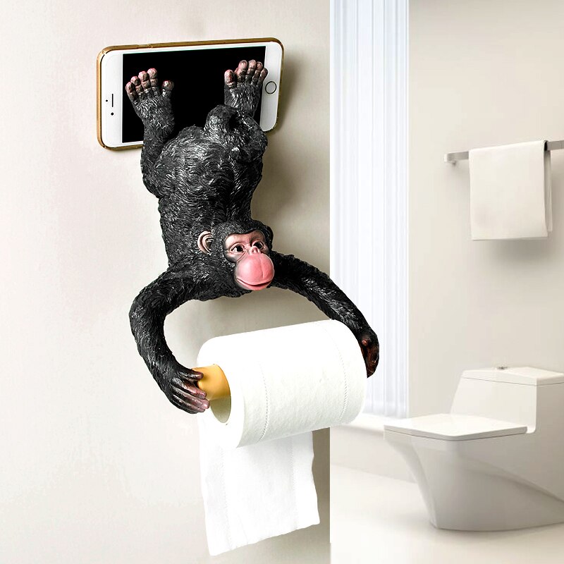 Gibbon Statue Wand Dekoration Wc Tissue Halter Loo Ledge Schwarz Affe skulptur figuren Hängen Rolle Tissue halter
