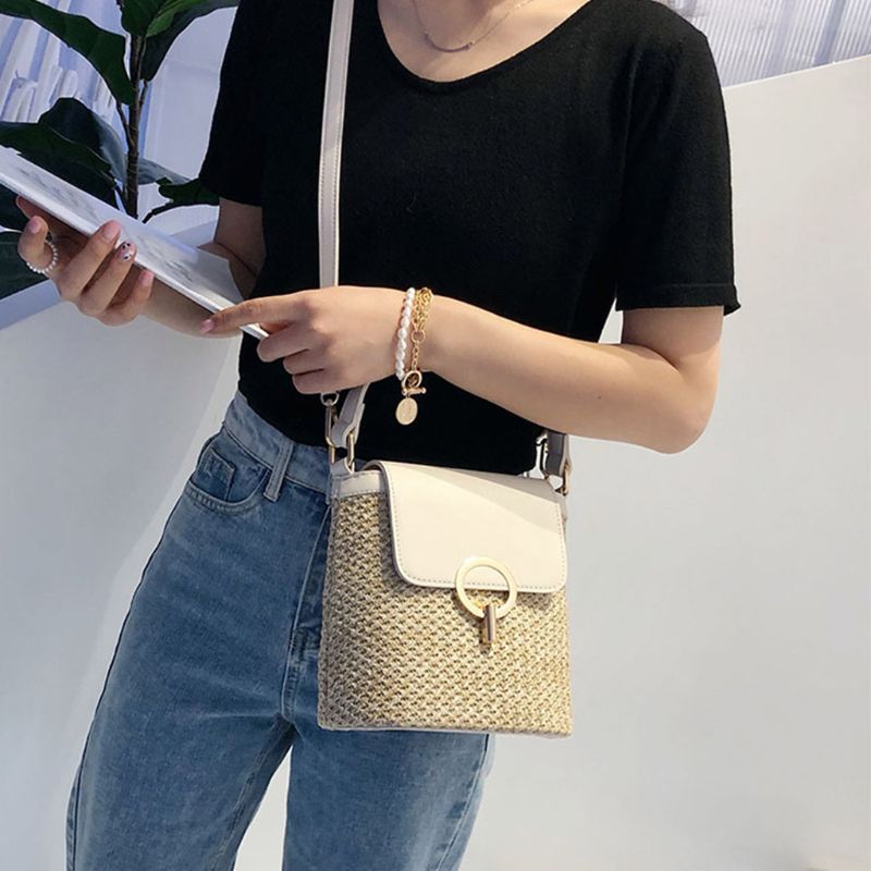 Frauen Damen Crossbody Stroh Eimer Schulter Tasche Tote Geldbörse Handtasche Messenger Satchel