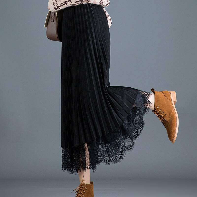 Gonne a pieghe nuove a vita alta da donna primavera estate minimalismo elegante gonna lunga elastica femminile da ufficio per studentessa