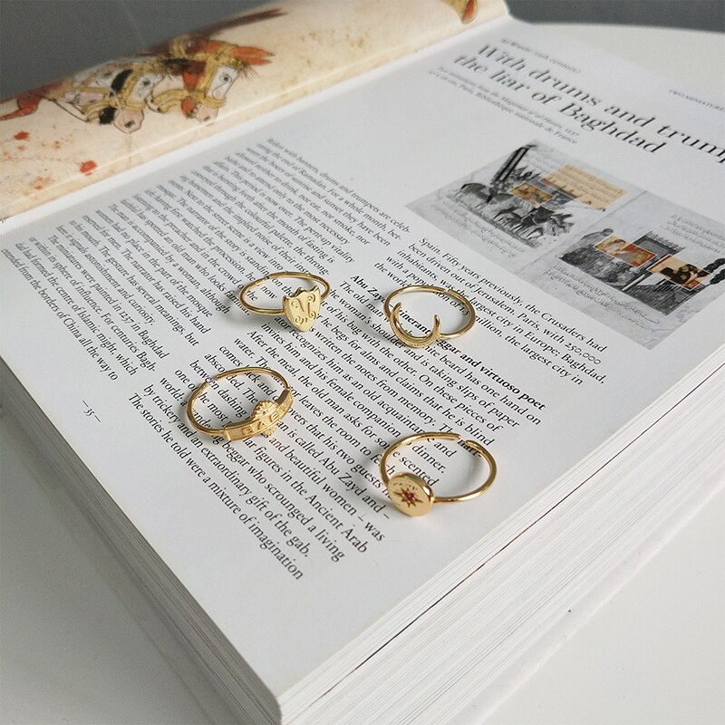GHIDBK 925 sterlina Argento Anelli Dichiarazione di impostato Oro Starburst Del bambino luna Impilabile Anello per Le Donne Minimalista pila Anello tutto'ingrosso