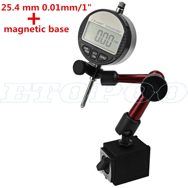 Digital urskiveindikator 0-12.7mm/0-25.4mm 0.01 med mini magnetisk basismagnetstandholdermåler måleværktøj: 25.4mm digitale stativer