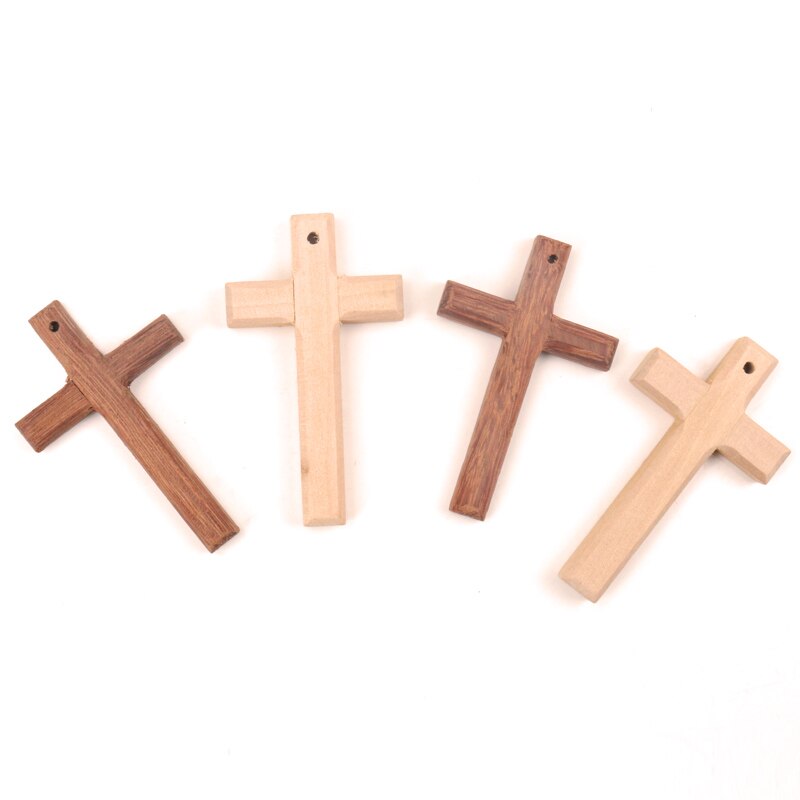 Home Decoratie Handgemaakte Accessoire Scrapbooking Craft DIY Natuurlijke Houten Christian Cross Patroon Versiering 80x50mm 1 pcs