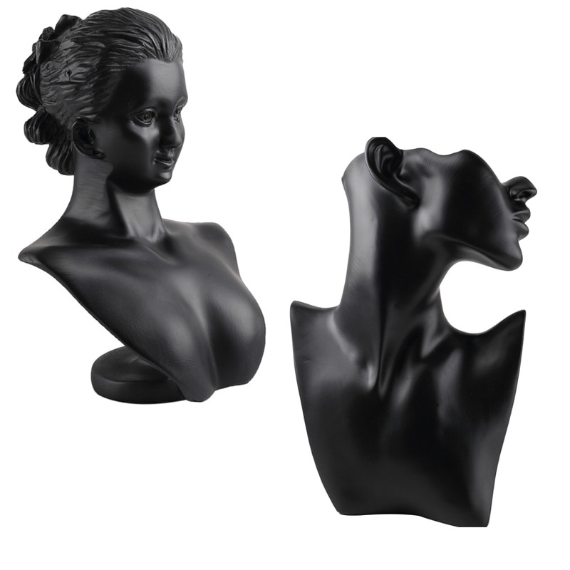 Black Resin Materiaal Elegante Vrouwelijke Mannequin Voor Mode Ketting Hanger Buste Sieraden Display Houder Sieraden Store Display