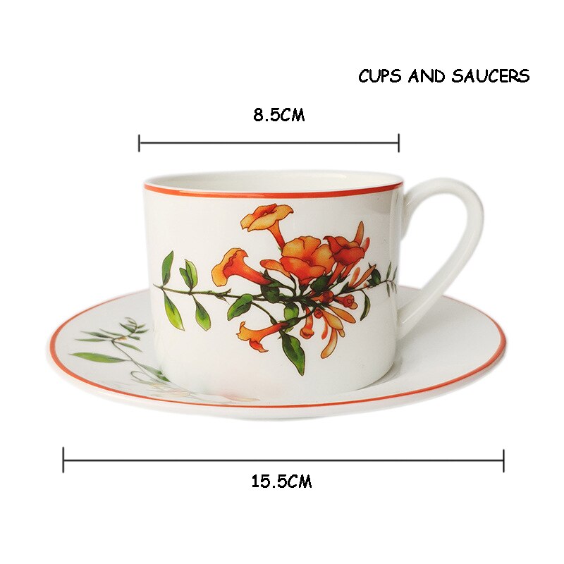 Keramisk fladt fad bøf tallerken middag værktøj kop underkop porcelæn kinesisk stil julebestik azalea botanik service 1 stk.: Kaffesæt