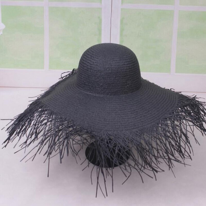 Chapeaux de paille en papier à Large bord raphia, chapeaux de plage, d&#39;été, grand chapeau de soleil en paille H4