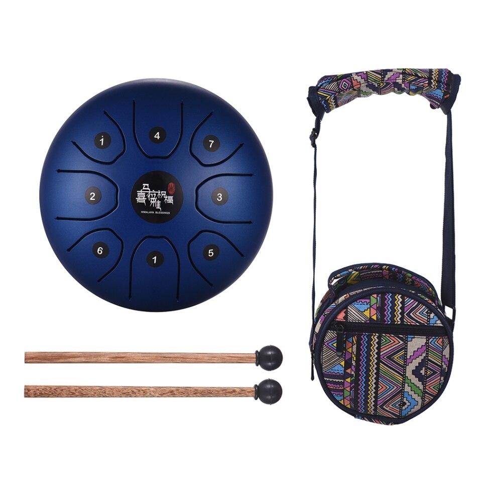 Tambor de lengua de 5,5 pulgadas tambor de lengua de acero de 8 tonos tambor de mano de instrumento de percusión C clave con bolsa de transporte de mazos de tambor: Blue