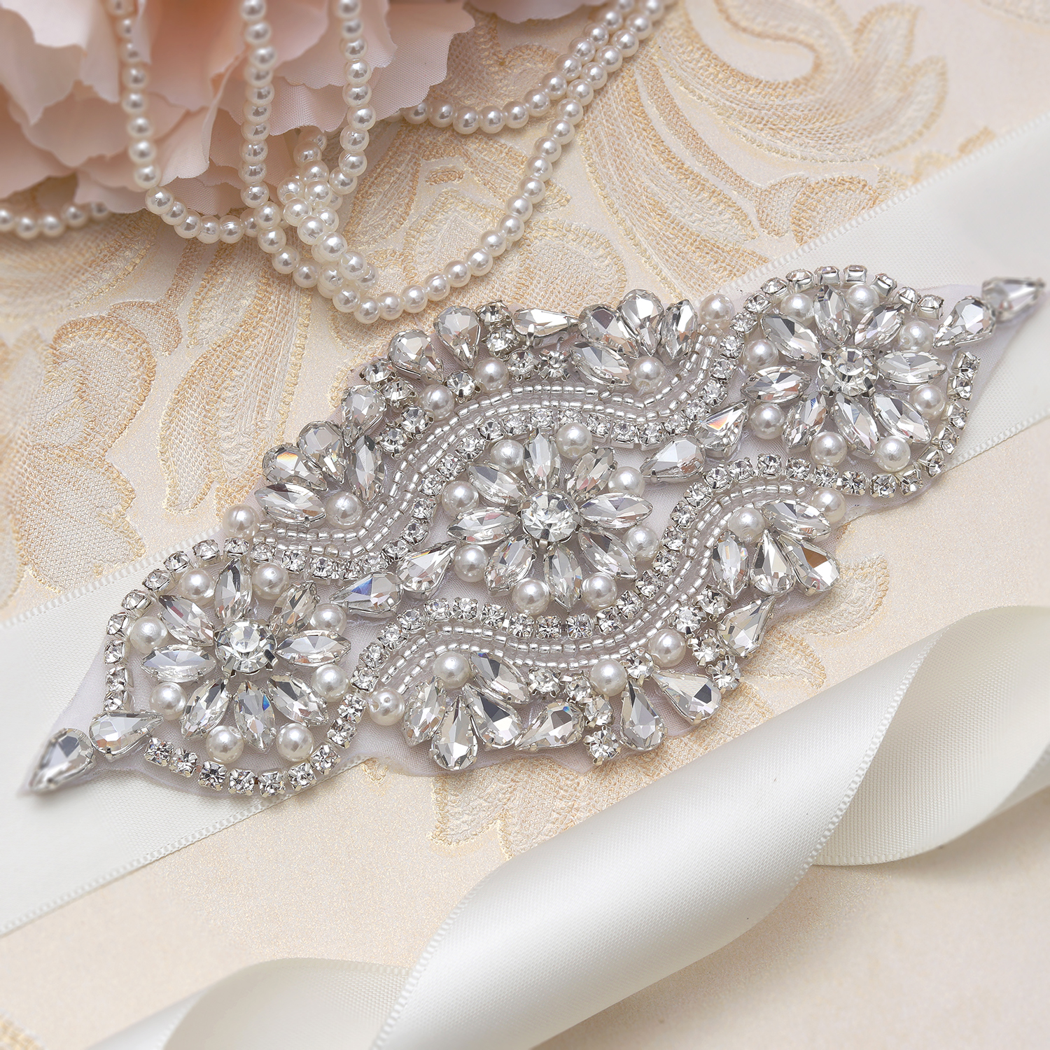 Missrdress Steentjes Wedding Riem Hand Kralen Bruids Riem Zilver Crystal Bridal Sash Voor Bruiloft Avondjurk JK851