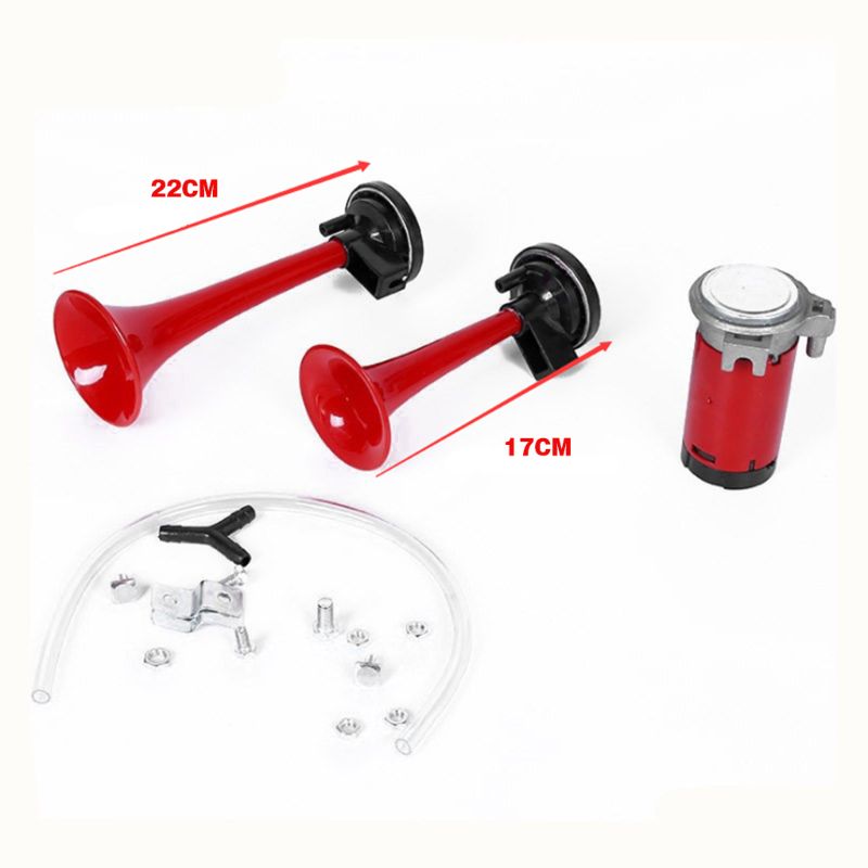 178DB Super-Luid Rood 12V Luchthoorn Dual Trompet Compressor Auto Vrachtwagen Trein Boot
