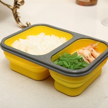 2 cellen Silicone Inklapbare Draagbare Bento Box 900ml Magnetron Kom Vouwen Voedsel Opslag Lunch Container Servies Set