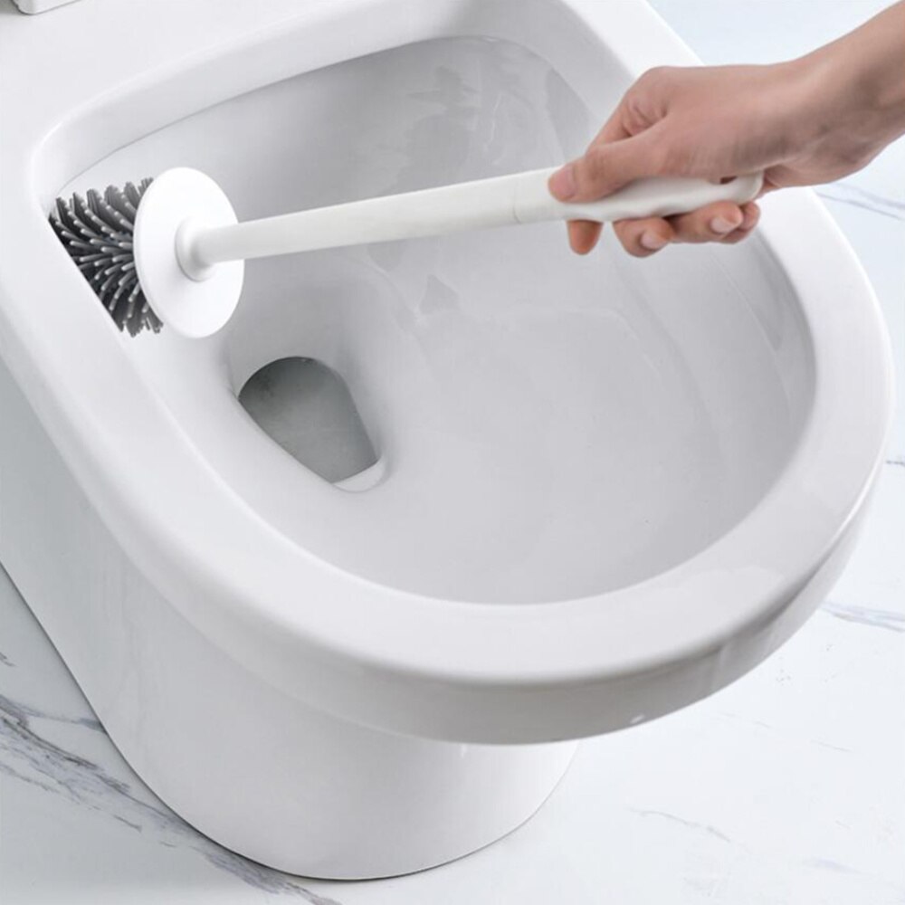 Long Handle Toilet Brush With Base Toilet Urinal Brush Home Bathroom Hotel Cleaning Accessories for Home Bathroom (White)