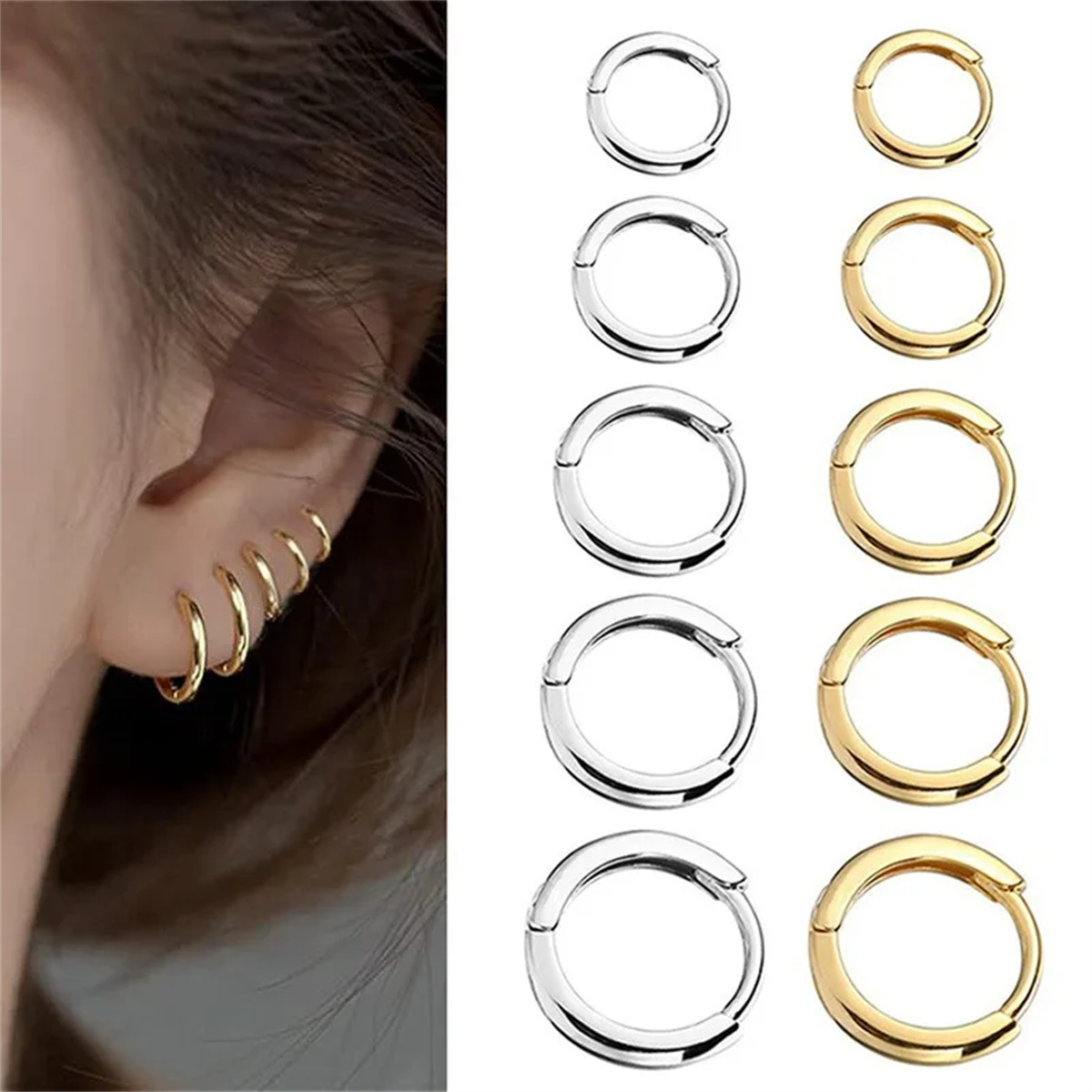 Pendientes de aro pequeños de acero inoxidable 316L, simplicidad de , cartílago, Tragus, Concha, hélice delantera, joyería para Piercing en la oreja, 2/8 Uds.
